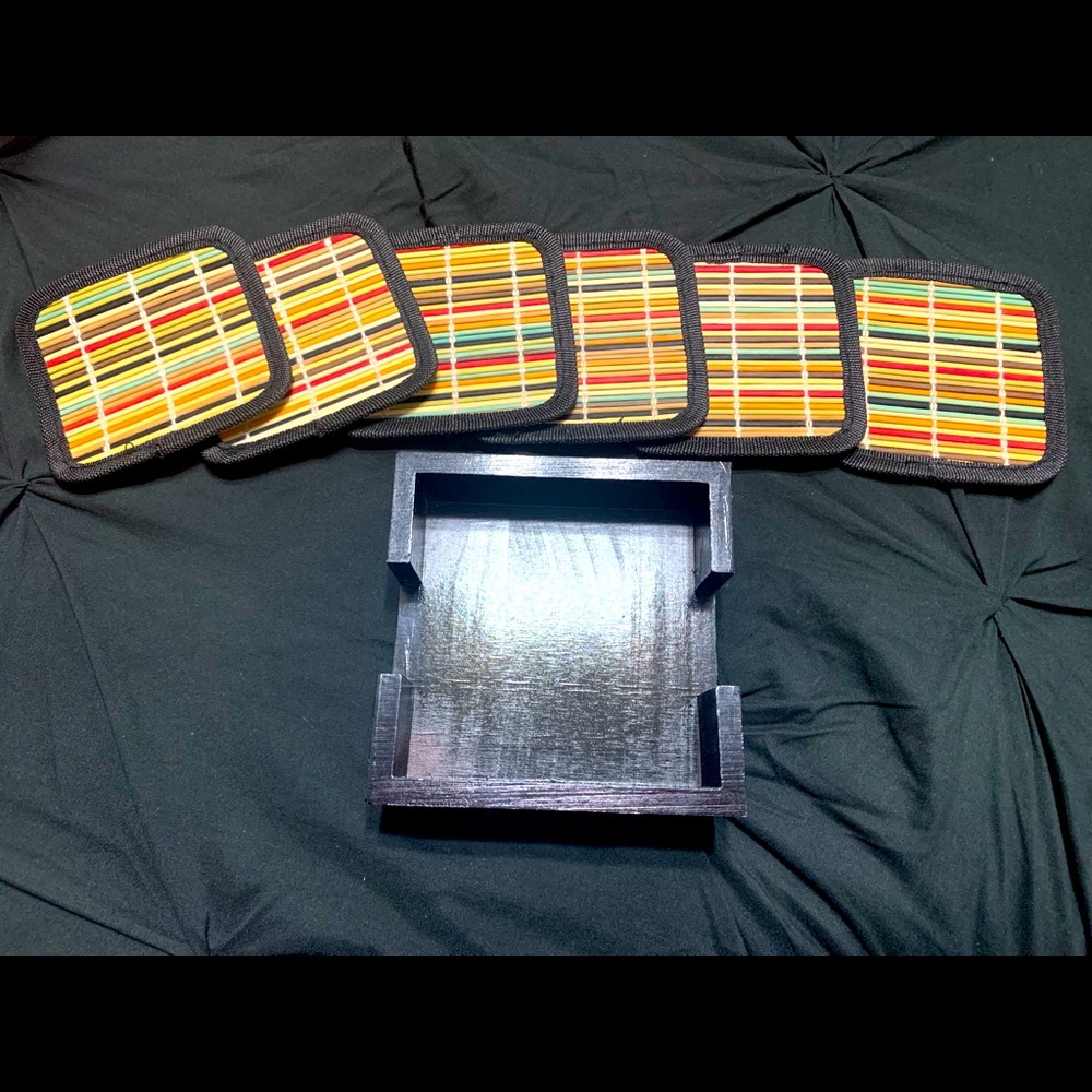Bamboo coaster set of 6 with holder.